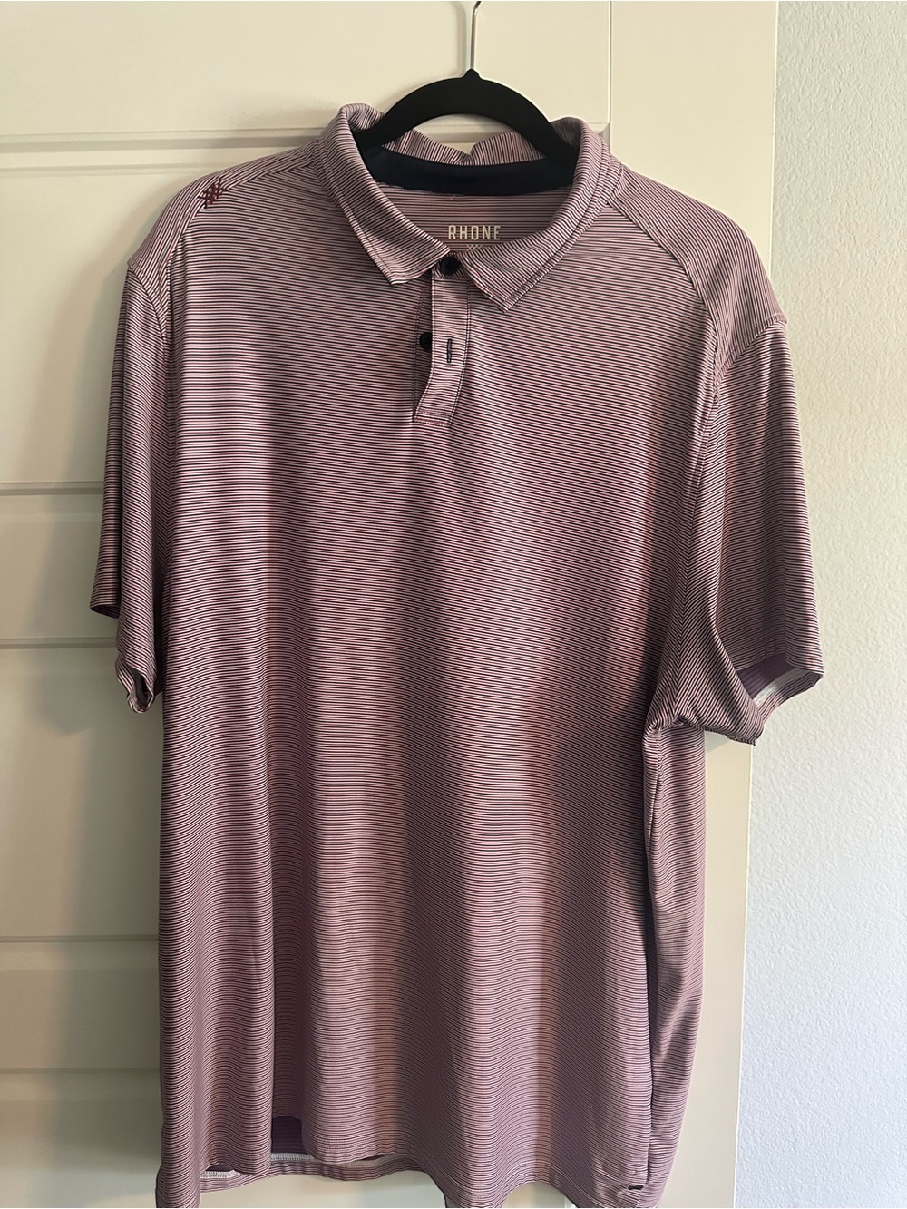 RHONE Men's Red Micro-Striped commuter Polo